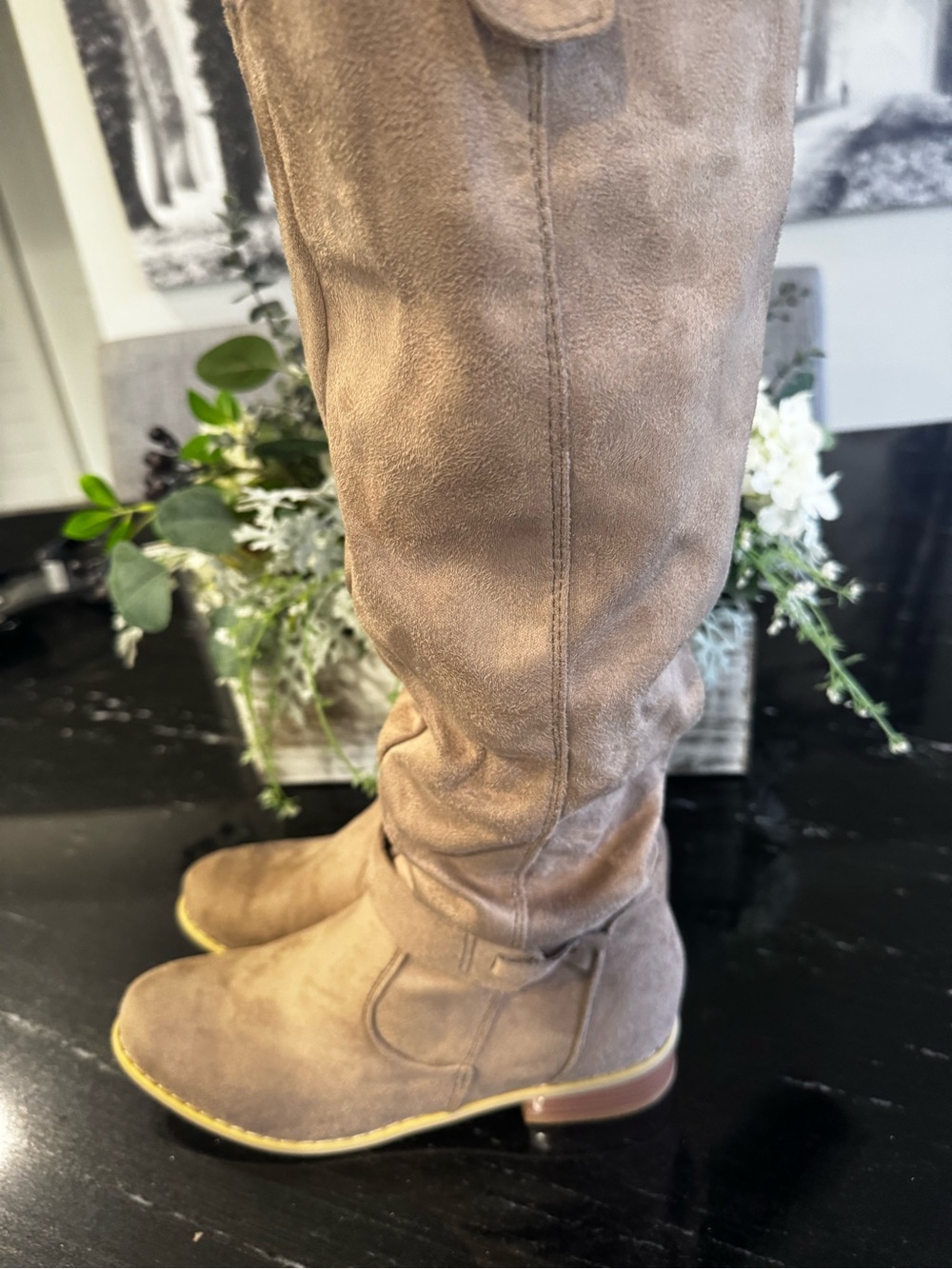 Taupe Knee-High Slouchy Suede Riding Boots “EU 38 / US Women’s 7.5–8” - Picture 3 of 7